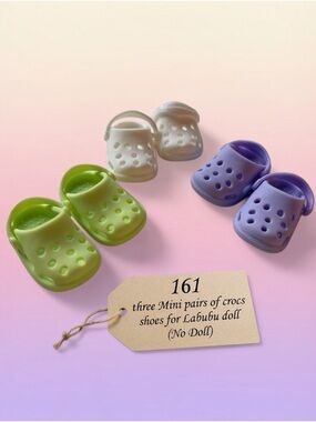 161,Crocs-Style Mini Labubu Doll Shoes Set - White, Lime Green, Lavender(No Doll